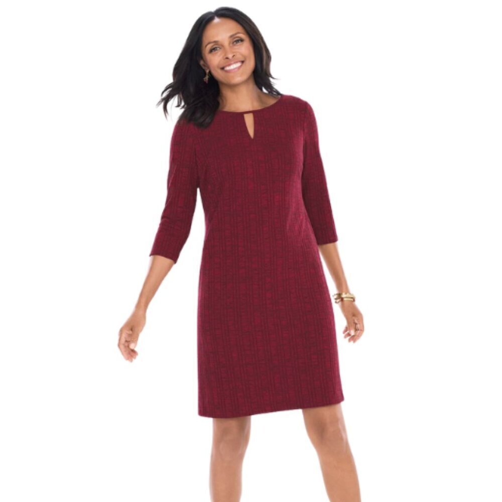 Chico’s Modern Minimalist Crimson Ribbed Sheath Dress Size 2 L